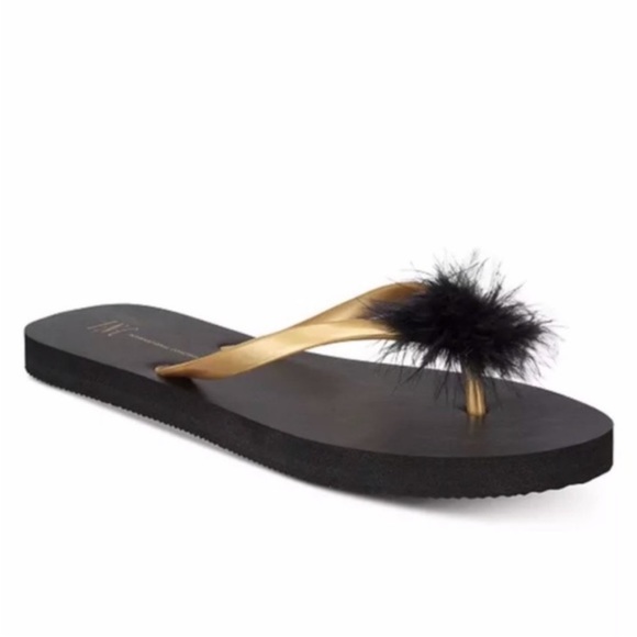 NWT INC Pom Pom Flip Flops - Sandals Black Gold - NWT - Picture 3 of 3